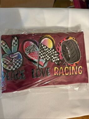 Women's Short Sleeve Tee - Maroon "Peace Love Racing" Graphic
